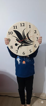 Handmade Pine Wood Wall Clock with Blue Epoxy - Silent Quartz.