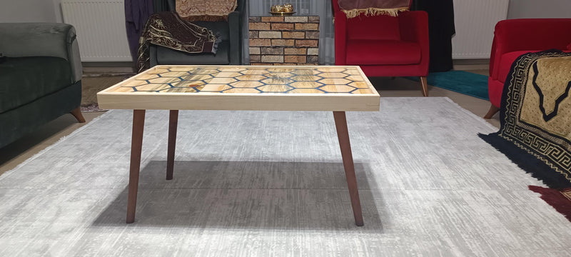 Handmade Pine Coffee Table with Geometric Epoxy Inlay