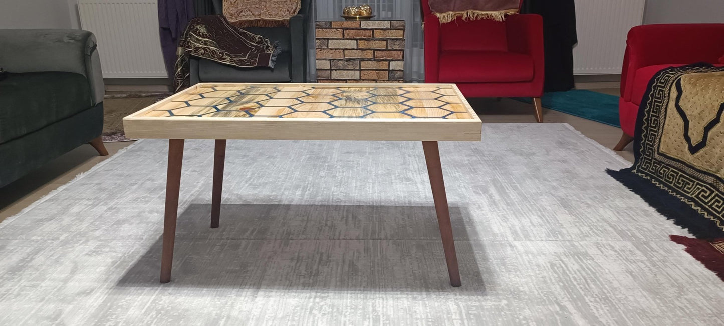 Handmade Pine Coffee Table with Geometric Epoxy Inlay | Unique | WoodEnzo - WoodEnzo