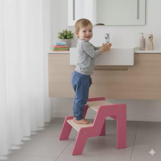 Montessori Wooden Step Stool for Kids | 40kg Safety Rated | Solid Pine | WoodEnzo - WoodEnzo