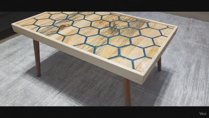 Handmade Pine Coffee Table with Geometric Epoxy Inlay | Unique | WoodEnzo